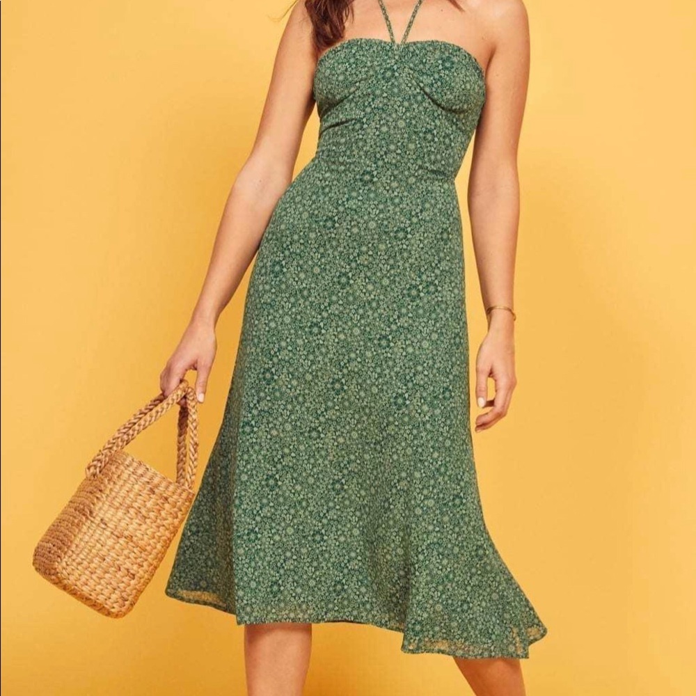 Reformation green floral halter dress size 2